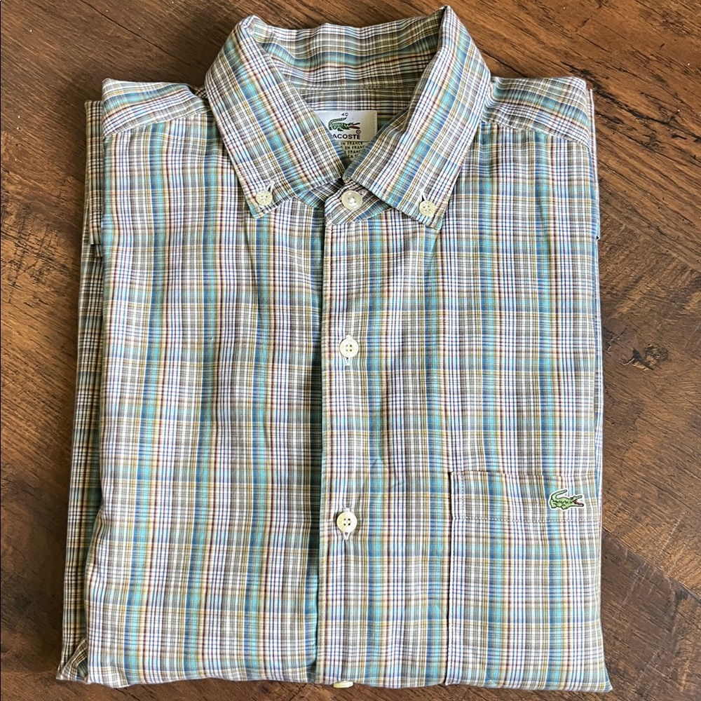 Lacoste Blue and Green Plaid Shirt